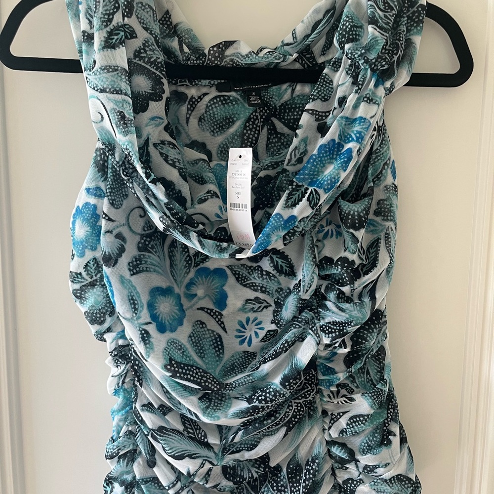 WHBM Ruched Cowl Neck Tank Top - Blue/Teal Size S